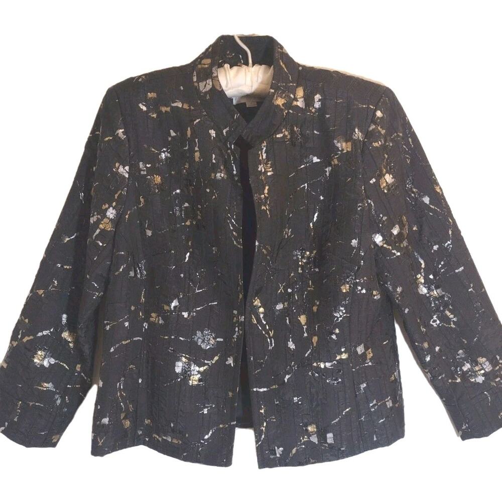 Erin London Jacket – Mandarin Collar Black W/ Metallic Accents Boho Modern Large